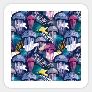 Bioluminescence geometric jellyfish // pattern // navy blue background pink violet blue and teal geo sea jellies Sticker